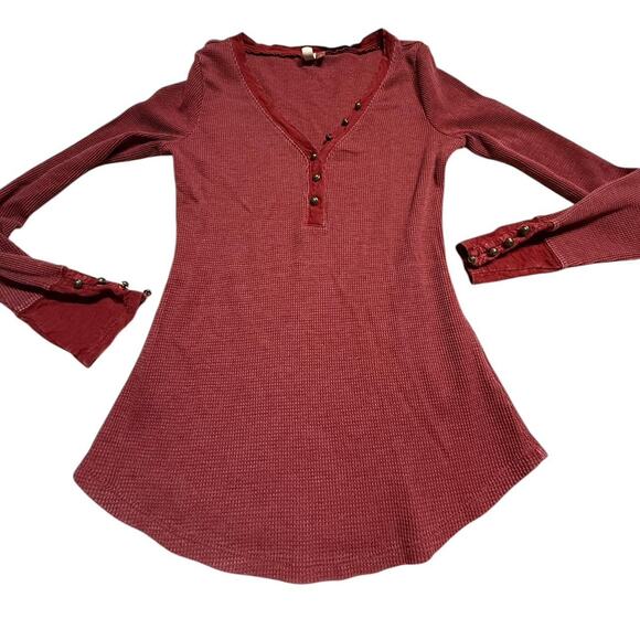Pilcro long sleeve henley red top womens small - Picture 1 of 5